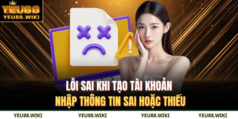 Lỗi sai khi tạo tài khoản nhập thông tin sai hoặc thiếu